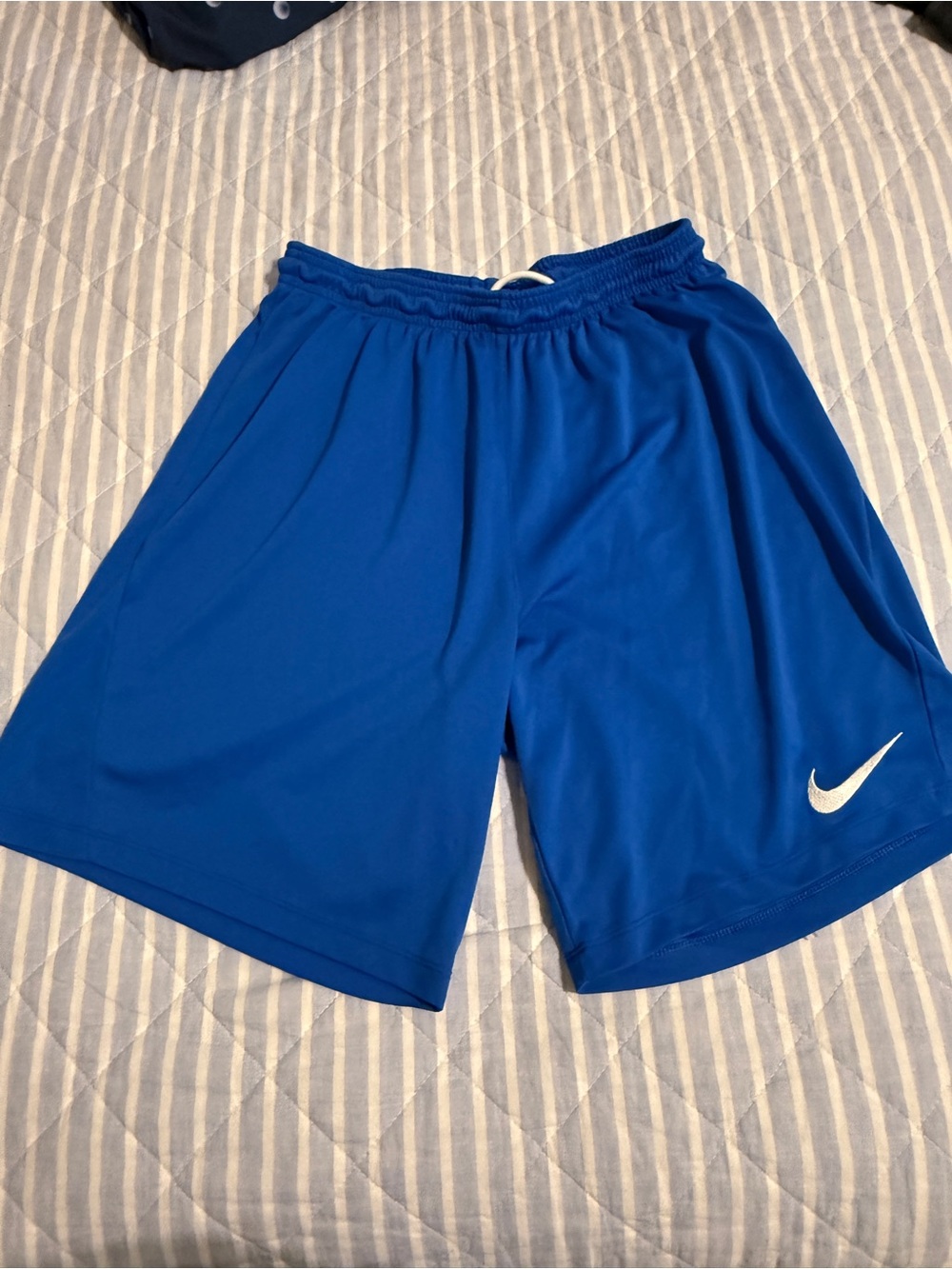 Men’s Nike Royal Blue Performance Athletic Shorts with White Swoosh. Waist tie